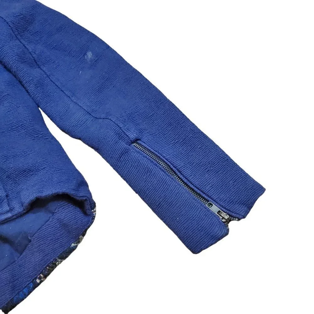 Zara Basic Womens‎ Blue Aztec Tribal Moto Asymmetrical Full Zip Jacket Size S